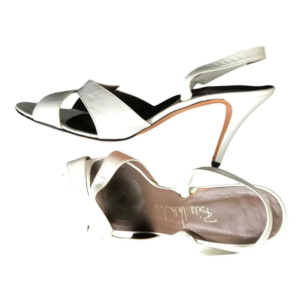 Bill Valentine Sandals Womens 7 White Leather Slingback Crisscross Stiletto Heel